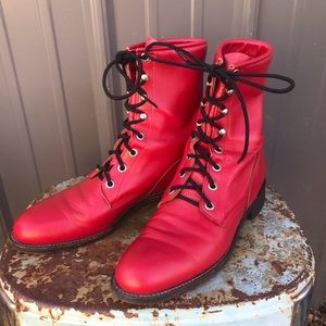 Vintage lace up cherry red western boots Justin’s